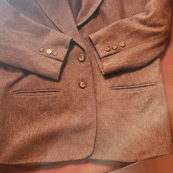 Bridgewater Classic Wool Herringbone Single Breasted Blazer, 14 Petite, Brown - Picture 8 of 8